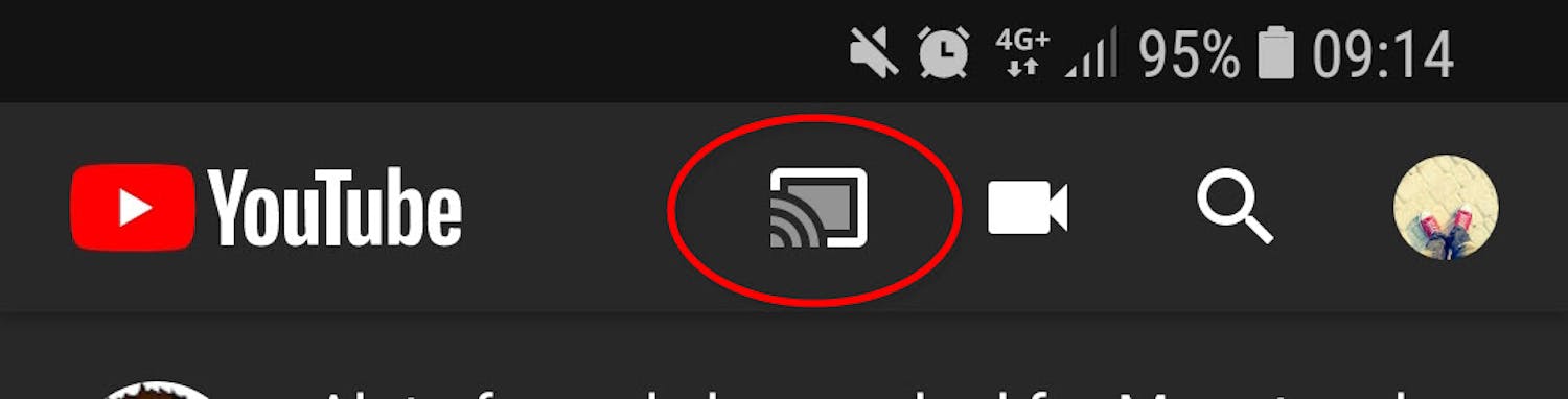 YouTube via Chromecast Chormecast-ikon på YouTube på mobiltelefon